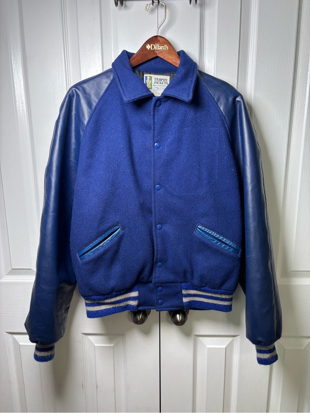 Vintage Trophy Jackets Blue Varsity Letterman Jacket Men’s Large USA Made - Picture 2 of 13